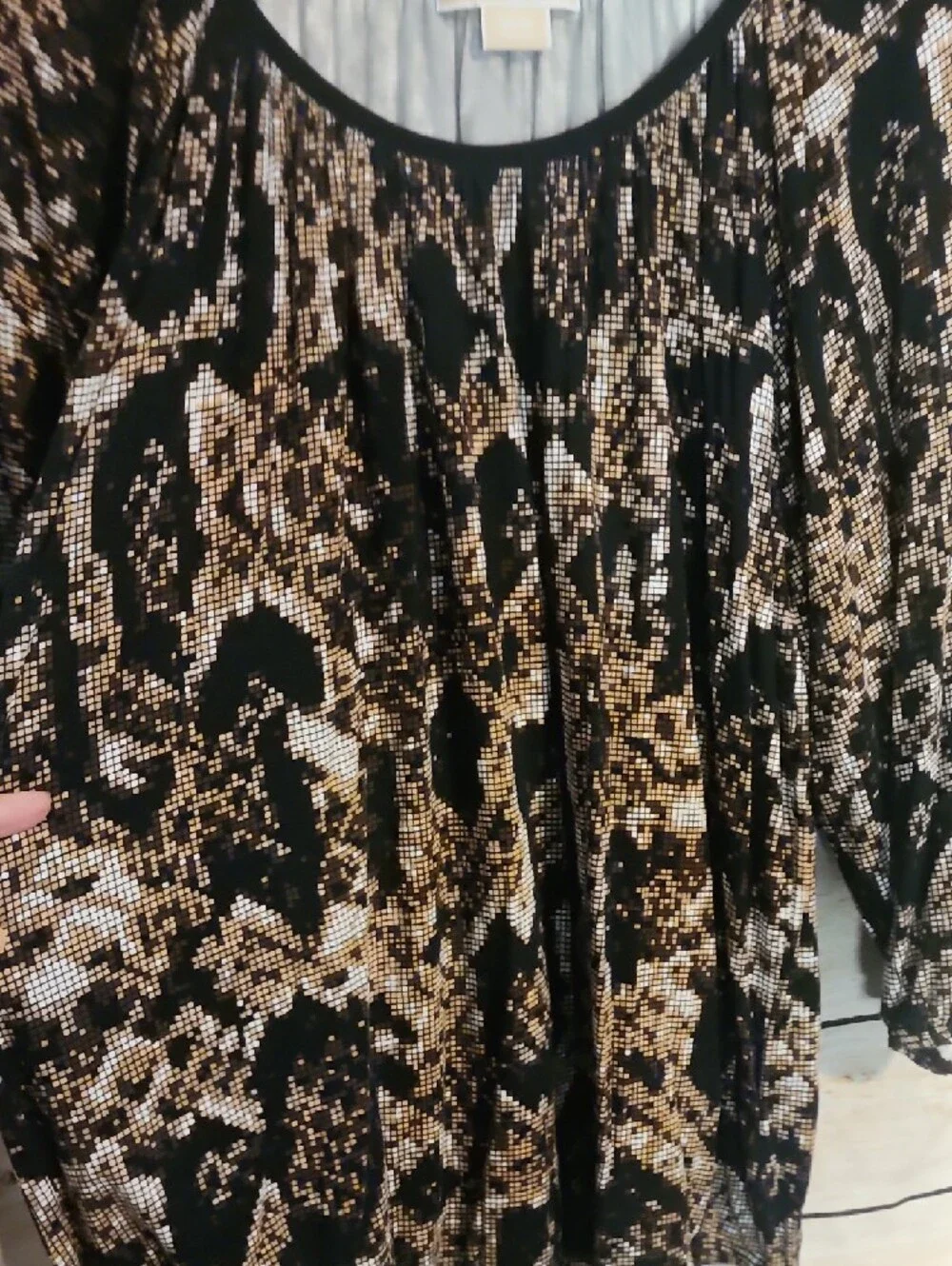 Michael Kors Black and Brown Snake-Print Long Sleeve Top